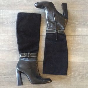 Vintage CHANEL era Karl Lagerfeld French Designer Leather / Suede Tall Boots ✨